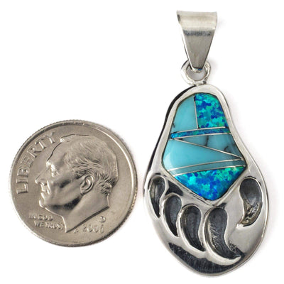 Kalifano Southwest Silver Jewelry Turquoise Bear Claw 925 Sterling Silver Pendant USA Handmade with Aqua Opal Accent NMN.2318.TQ