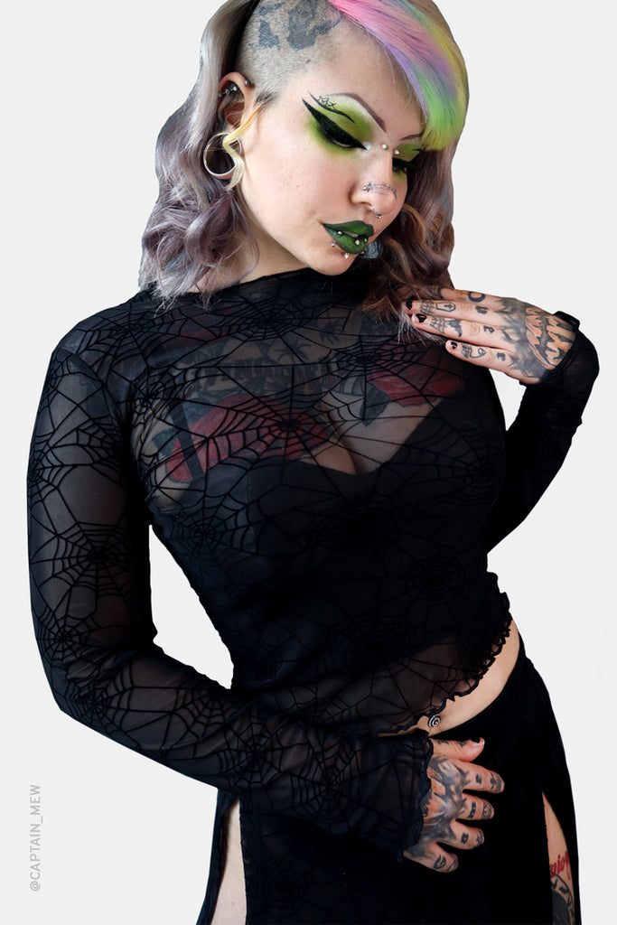 Plus Halloween Spider Web Mesh Flare Pants