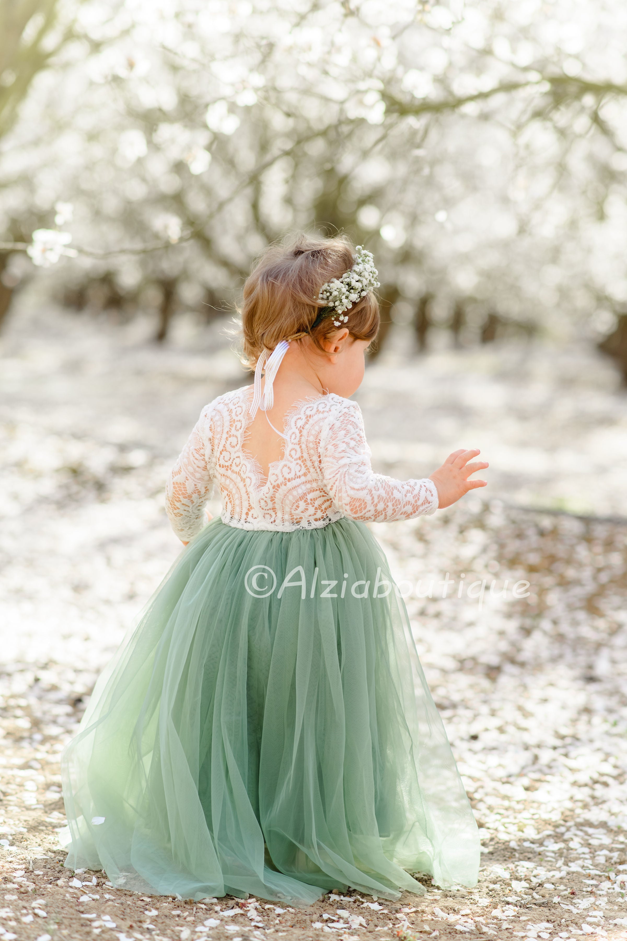 green flower dress