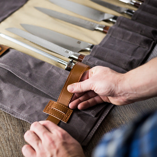 Waxed Canvas Knife Roll Dark Oak