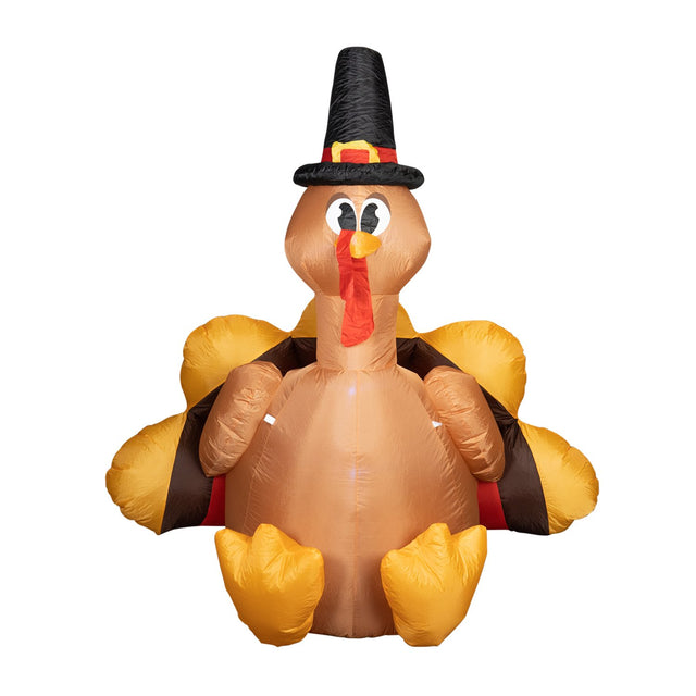 Inflatable Turkey with Pilgrim Hat Thanksgiving Decoration with Built ...