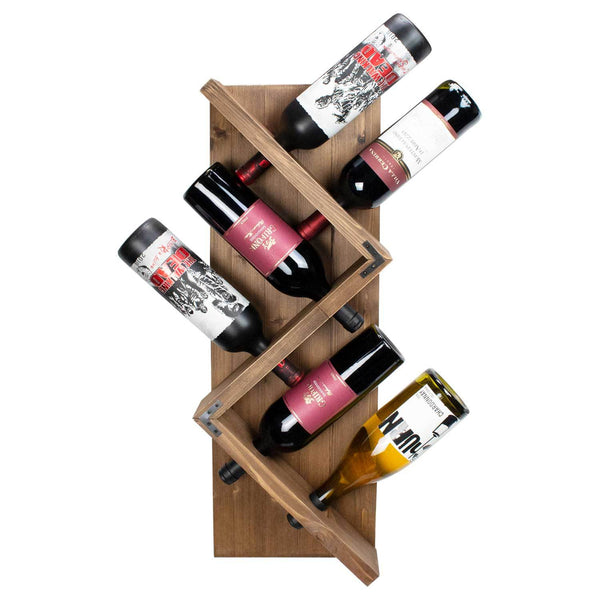 Stylish Wooden Wall Mounted Wine Bottle Display Rack: Holds 6 Bottles