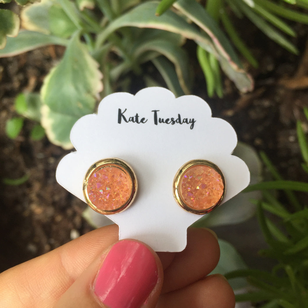 Kate Orange + Gold Druzy Circular Earrings