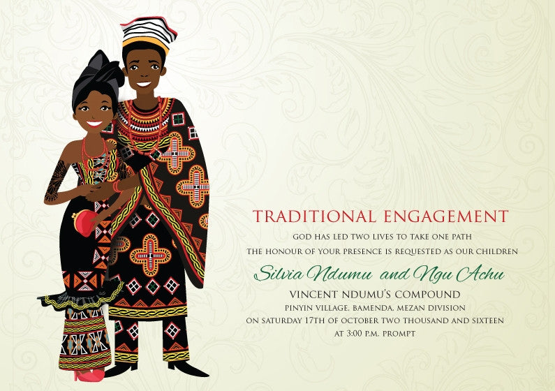 Cameroonian Bamenda Traditional wedding invitation Card – Bibi Invitations