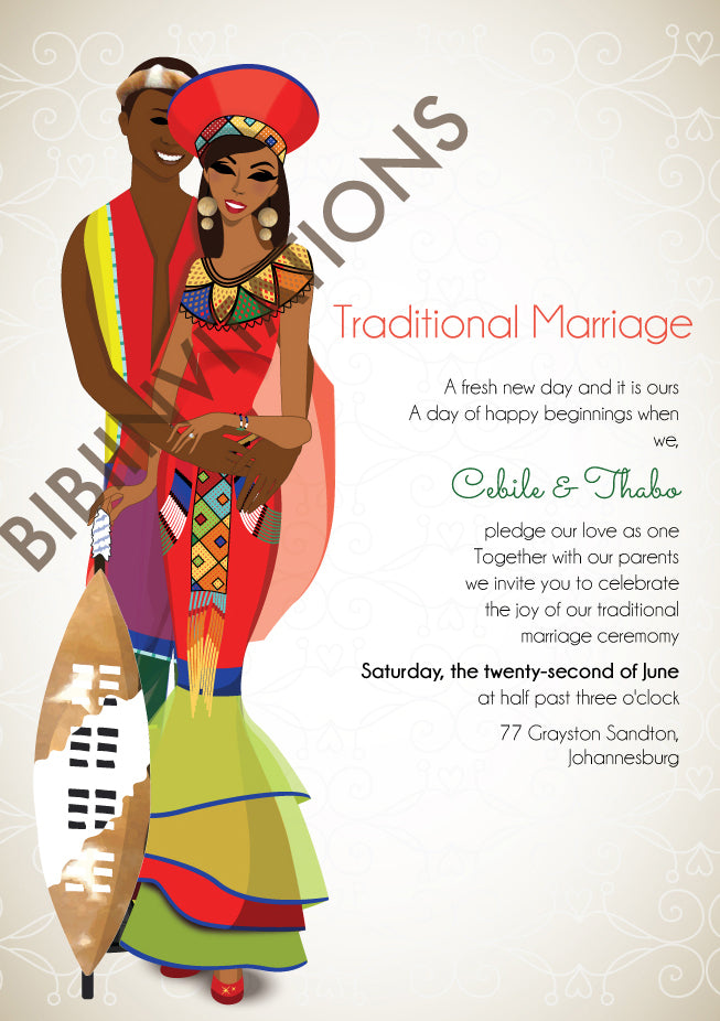 South African Zulu Traditional wedding invitation Card – Bibi Invitations