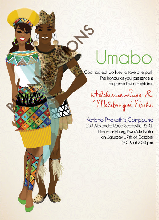 South African Zulu Traditional wedding invitation Card – Bibi Invitations