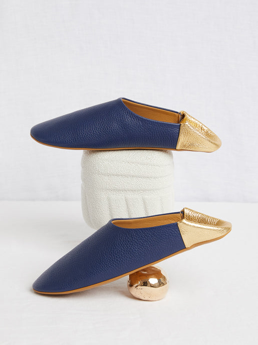 Hostess Gifts, Blue leather house slippers