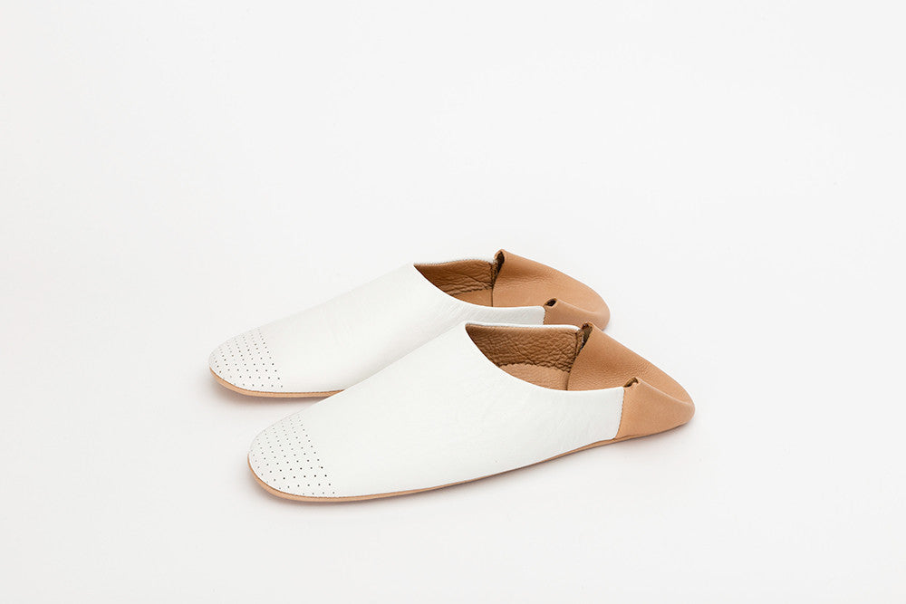 white leather slippers