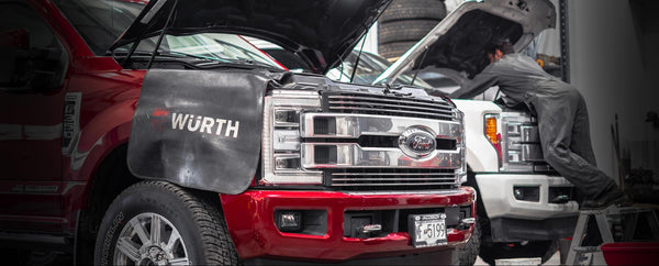 Ford 6.7L Powerstroke with Hood up being repaired