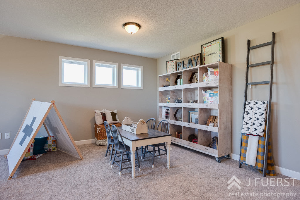 Play room cubbies | kids craft table | kids play tent | swiss cross | loft | new construction | Ana White cubbies | blanket ladder |cjc@home | Carver Junk Company's Staged Home Shopping Event | Victoria, MN | Home Staging | Modern Fall Farmhouse | Fixer Upper Style | carverjunkcompany.com