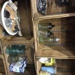 Mason Jar Bar at Carver Junk Company | Painted Mason Jars | Mason Jar Soap Dispenser | New Old Stock Zinc Lids