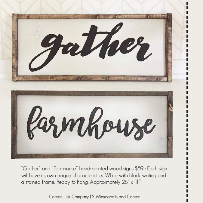 Farmhouse and Gather Handpainted Signs | Carver Junk Company's 2016 Holiday Gift Guide | Handcrafted, Handmade, Locally Created Gifts and Decor | Minnesota Brick and Mortar | Shop Online at carverjunkcompany.com