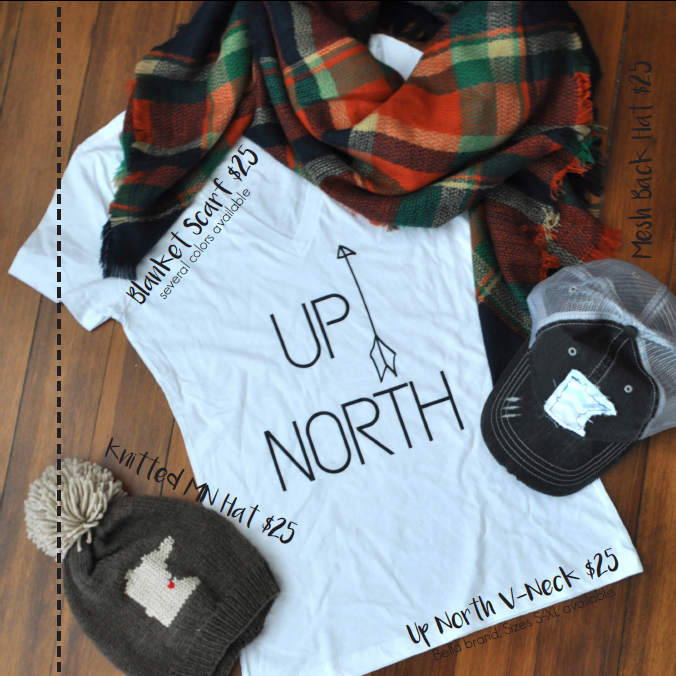 Gifts for Her, Up North Shirts, Blanket Scarf, Hats, Knit Hat | Carver Junk Company's 2016 Holiday Gift Guide | Handcrafted, Handmade, Locally Created Gifts and Decor | Minnesota Brick and Mortar | Shop Online at carverjunkcompany.com
