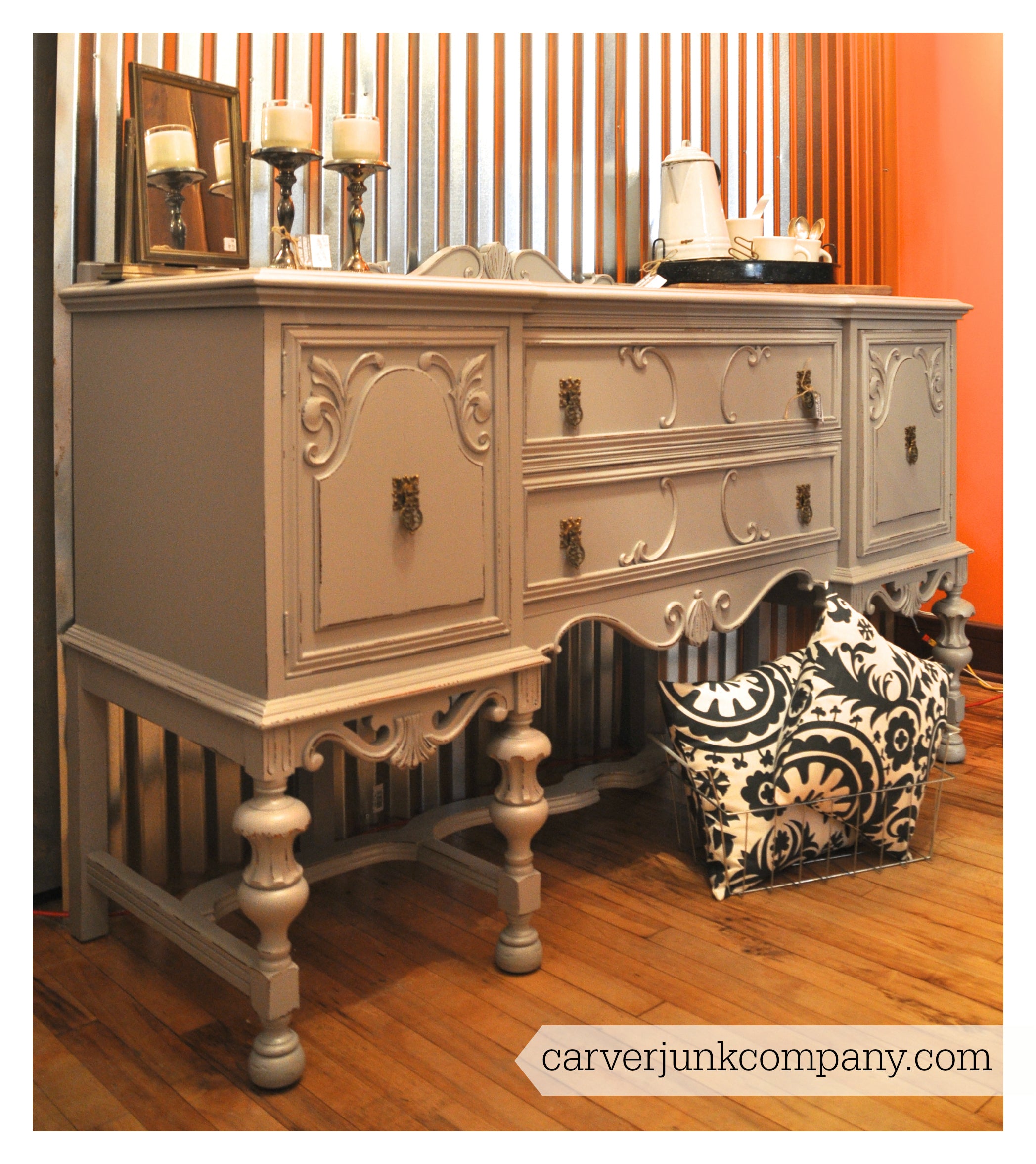 Painted Antique Buffet | Grey Gray | Distressed | $549 | Carver Junk Company