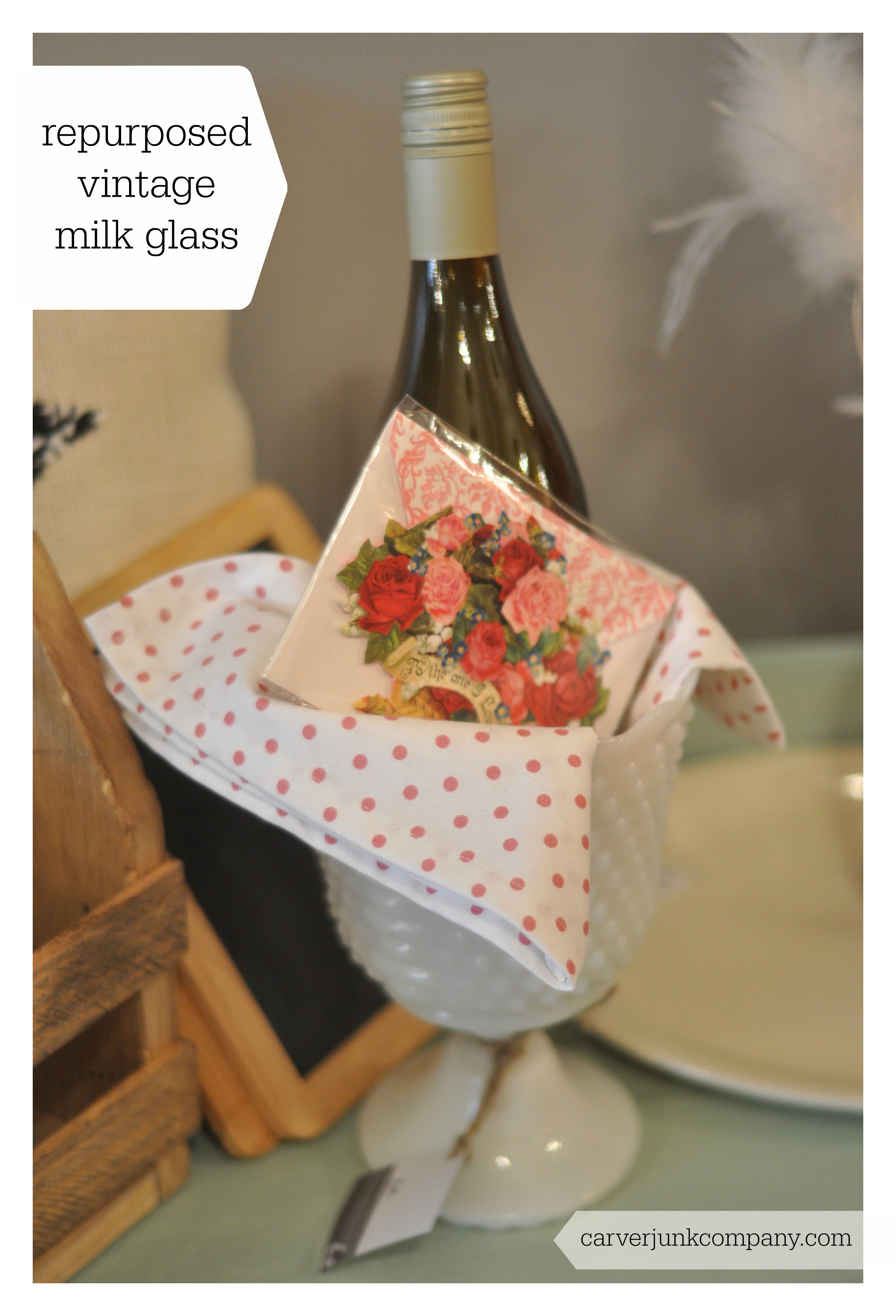 Repurposed Milk Glass Vase | Candy Dish | Wine Chiller Cooler | Wine Bottle Holder | Carver Junk Company