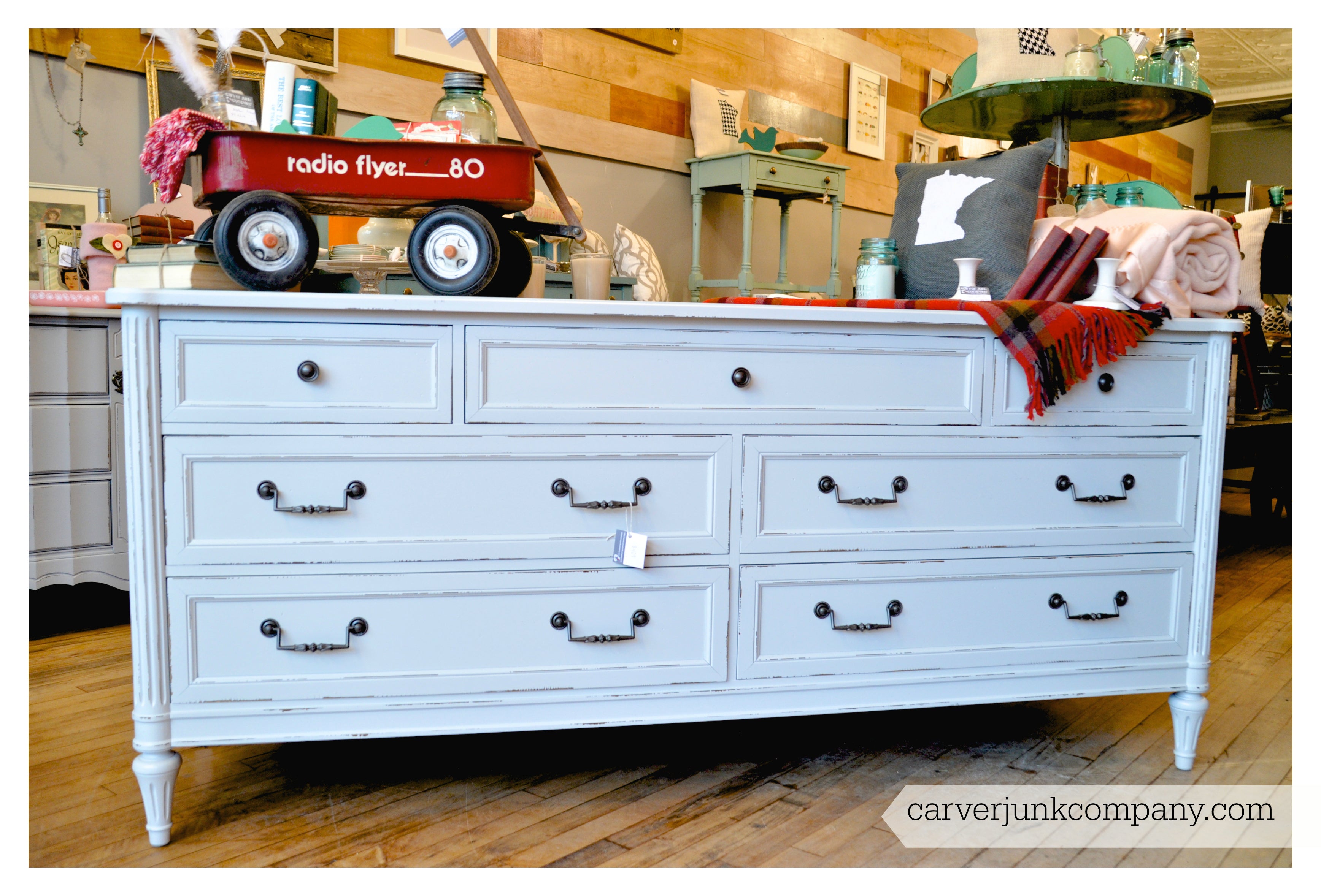 Vintage Repainted White Dresser | Hardware Update | Lacquer Spray Finish | Painted Furniture | Carver Junk Company