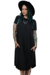 black mid length swing dress with pockets 