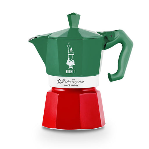 Red and green Italian coffee maker Bialetti 3 cups