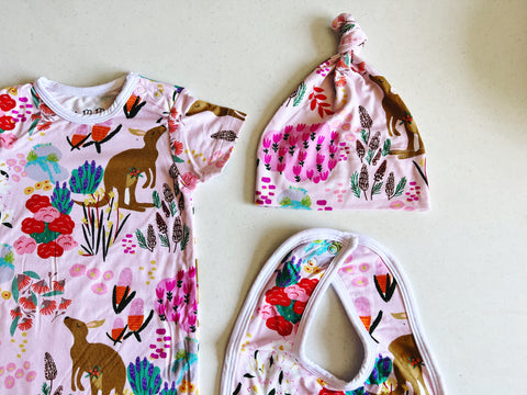 Suki McMaster Melbourne Artist Designer Baby Onesie Set Kangaroo Design
