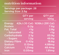 Pink Pitaya Nutritional Panel - Just Blends Superfoods