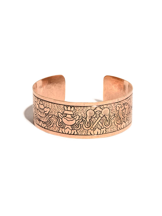 Tibetan Eight Auspicious Symbols Copper Cuff Bracelet - Adjustable ...
