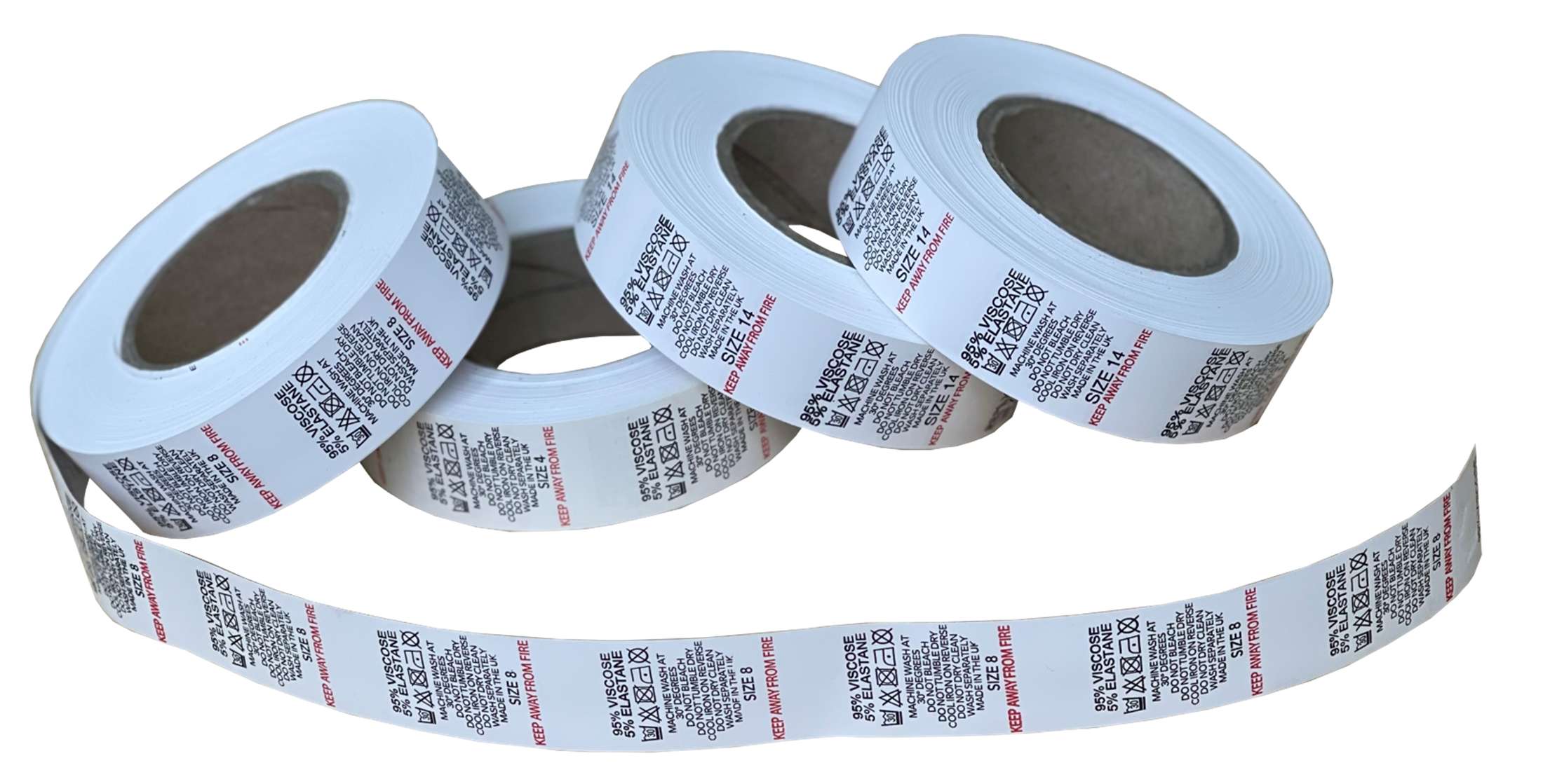 Nylon Printed Size Tabs & Content Labels On a Roll 