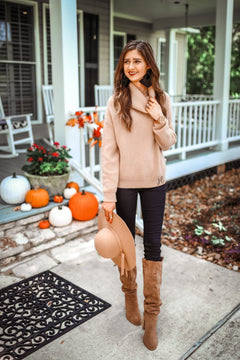 Caramel Cowl Neck Sweater