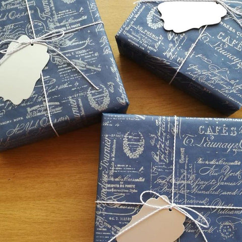 Boss Day Desk Gadget Gift Box wrapped in Vintage Blue Gift Wrap