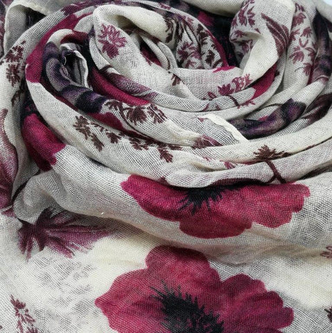 Cream Burgundy Rose Scarf