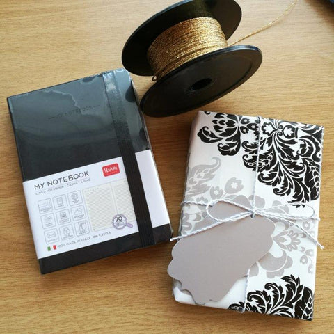 My Notebook from Legami wrapped in Black Damask Gift Wrap