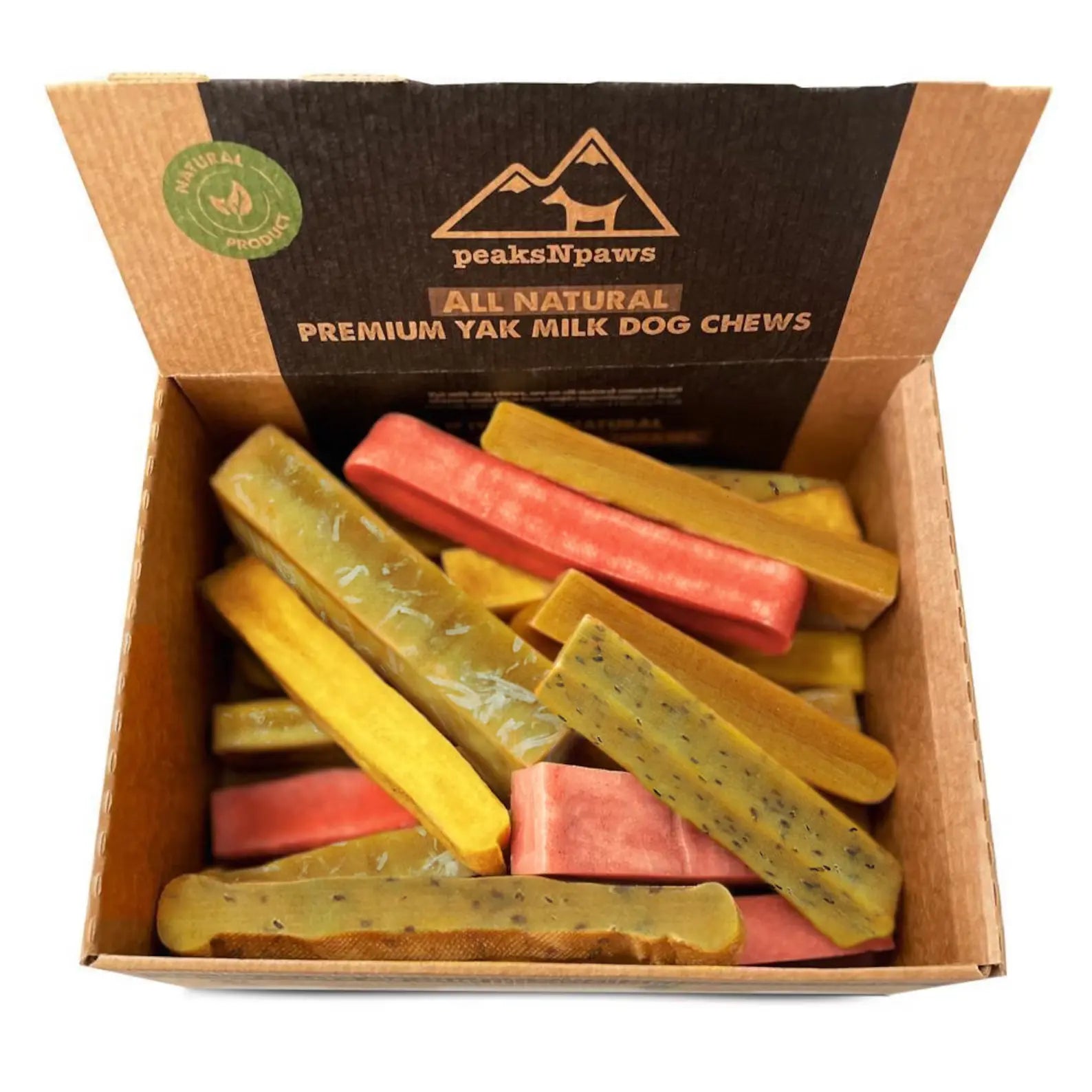 5lbs Assorted Yak Chews One Size Fits All - regular, strawberry, coconut, flax seeds, honey and turmeric chews - peaksnpaws product image