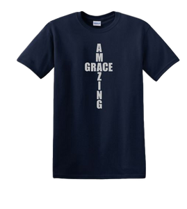 AMAZING GRACE T-shirt, navy with silver design