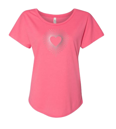 Ladies Dolman Style Hot Pink T-shirt with Crystal Rhinestone Heart – L ...