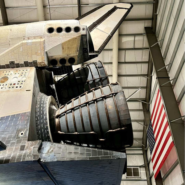 Space Shuttle Endeavour tail and engine from the side