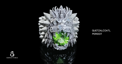 Quetzalcoatl Peridot Biker Ring