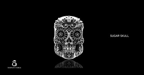 Sugar Skull Biker Ring