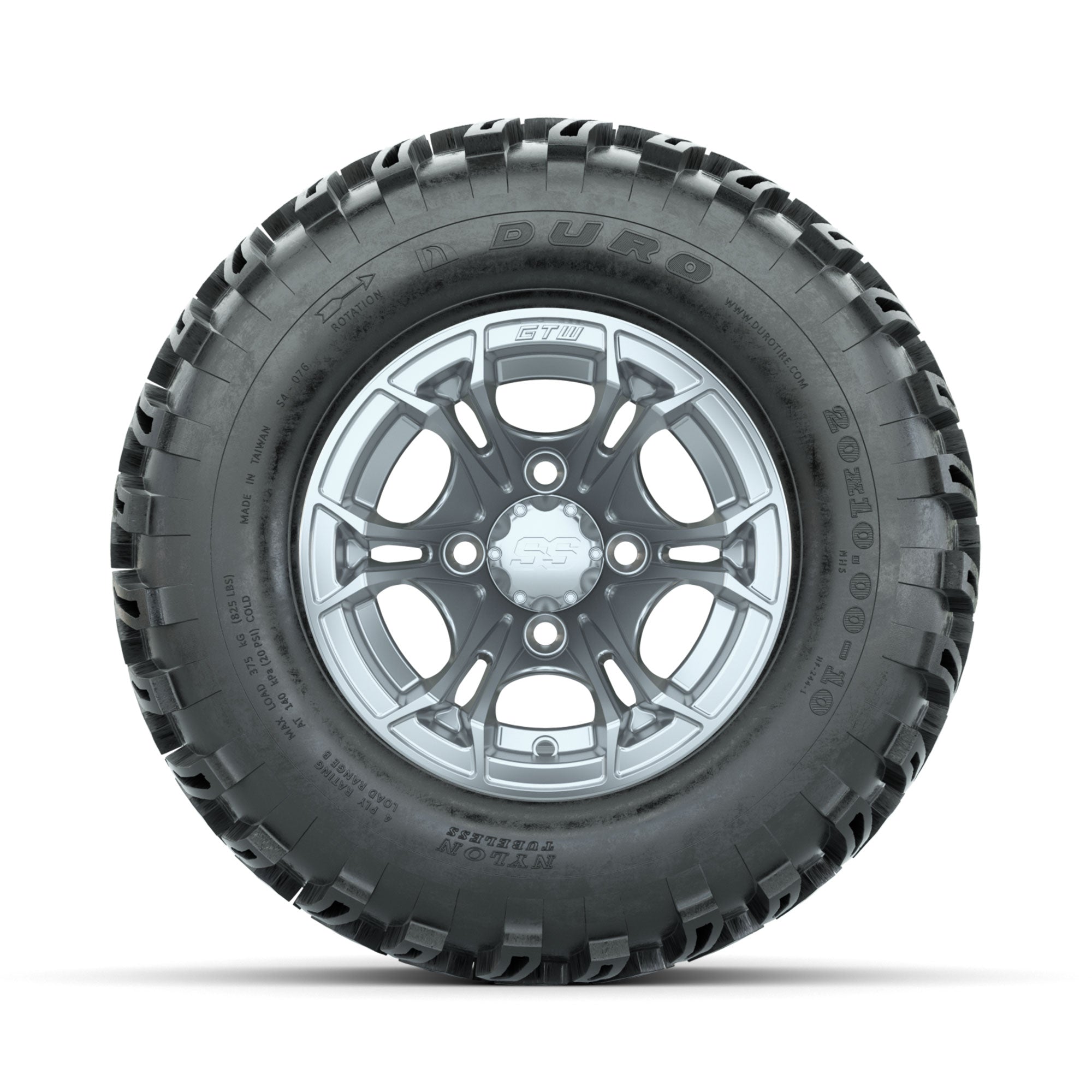 GTW Spyder Silver Brush 10 in Wheels with 20x10-10 Duro Desert All Terrain Tires Full Set
