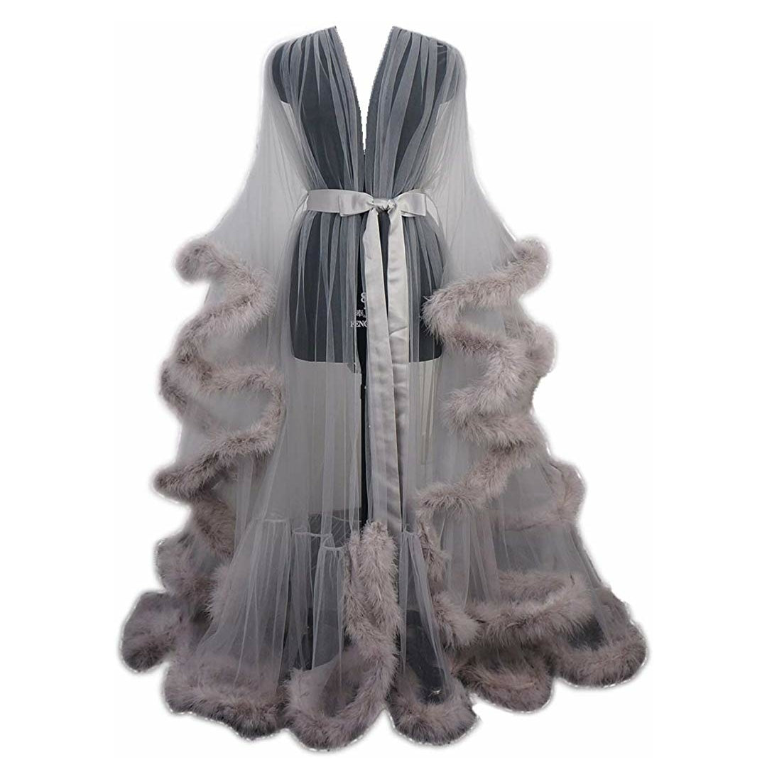 Hollywood Glam Sheer Fluffy Floorlength Feather Robe Goddess Of Luxury