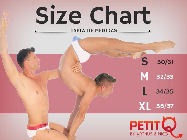 PetitQ Size Chart – PetitQ Underwear, Men's Sexy Underwear by Arthus & Nico