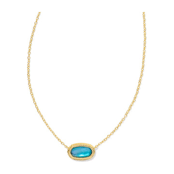 KENDRA SCOTT ELISA RIDGE FRAME SHORT PENDANT NECKLACE GOLD INDIGO WATERCOLOR ILLUSION