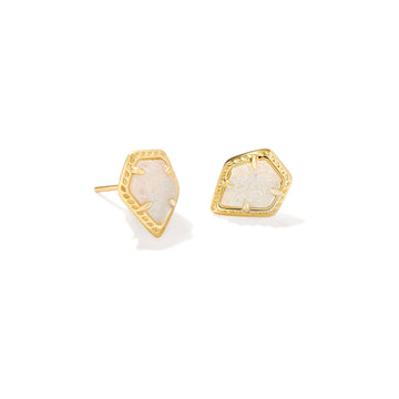 KENDRA SCOTT FRAMED TESSA STUD EARRINGS GOLD IRIDESCENT DRUSY