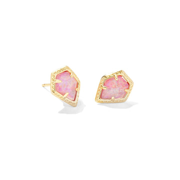 KENDRA SCOTT FRAMED TESSA STUD EARRINGS GOLD LUSTER ROSE PINK KYOCERA OPAL