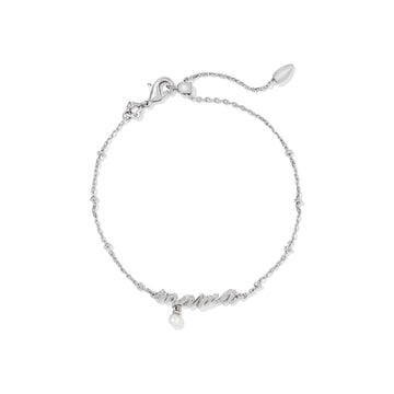 KENDRA SCOTT MAMA SCRIPT DELICATE CHAIN BRACELET SILVER WHITE PEARL