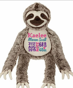 personalised sloth teddy