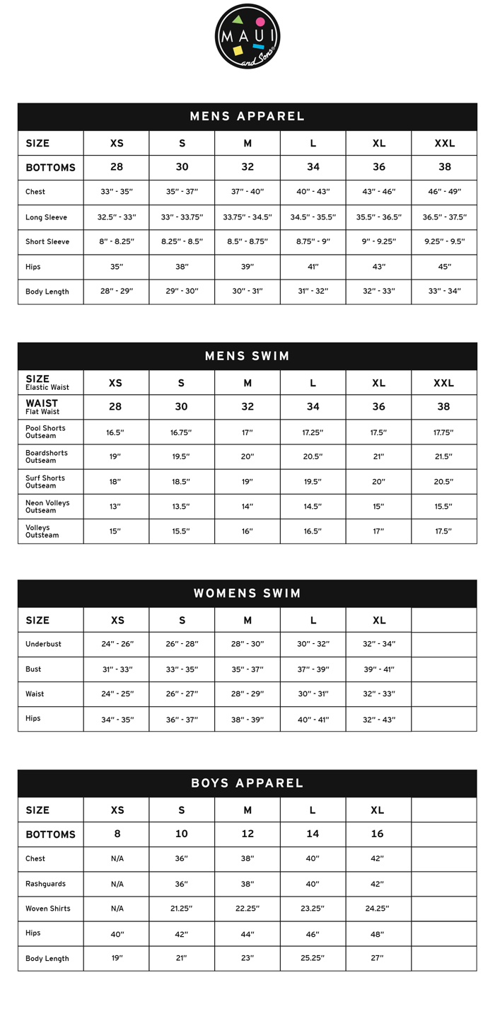 Size chart | Maui and Sons