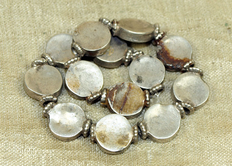 flat silver beads