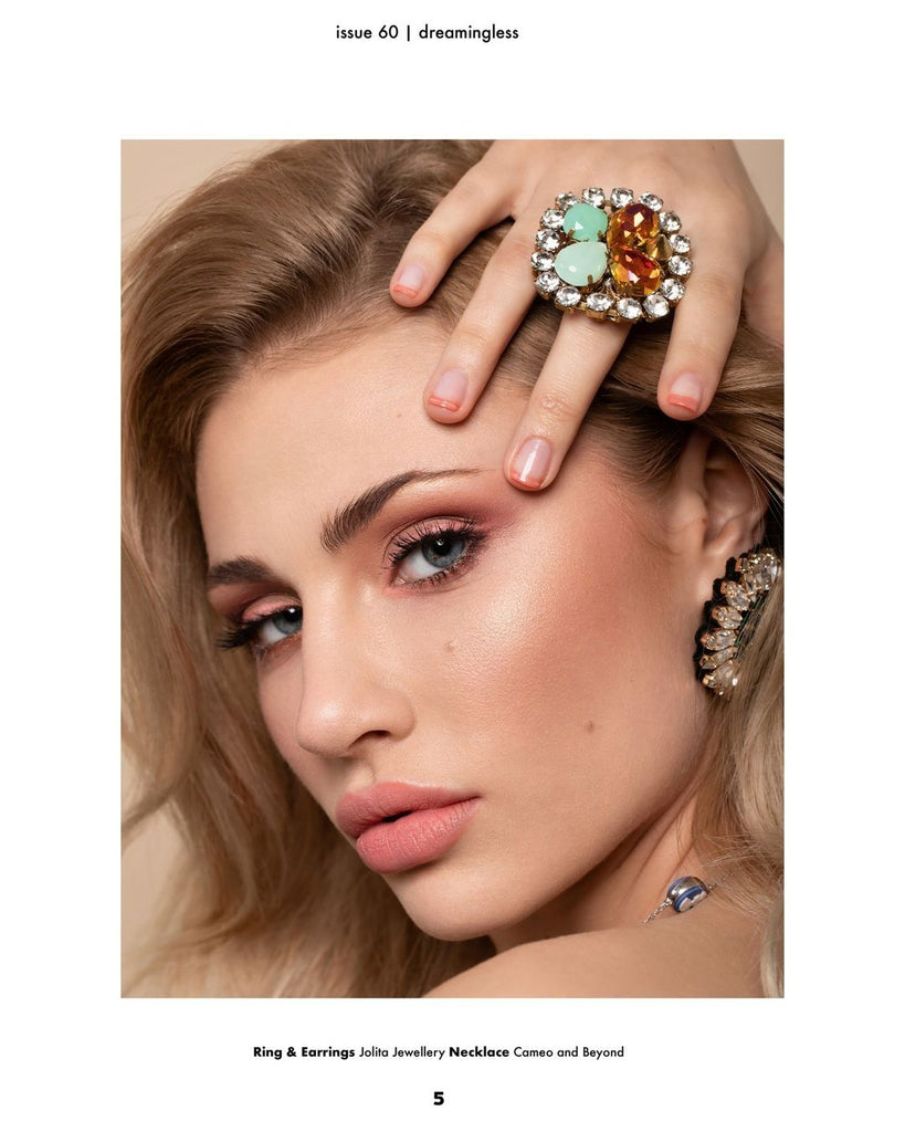 Unique statement earrings and ring, embellished with crystals by Jolita Jewellery