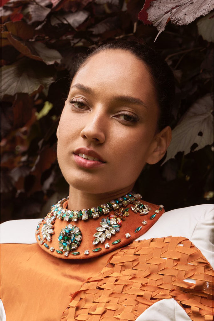 Luxury statement necklace by Jolita Jewellery, adorned with colourful crystals