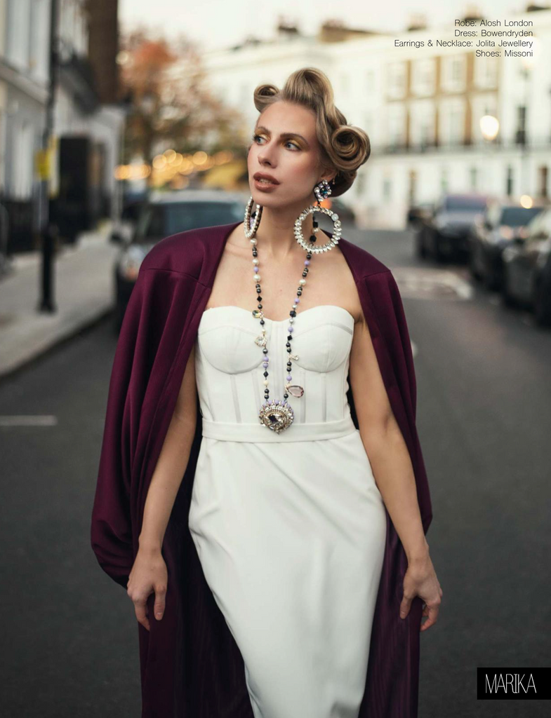 Jolita Jewellery's long Margaux pendant necklace and crystal hoop Delphine earrings