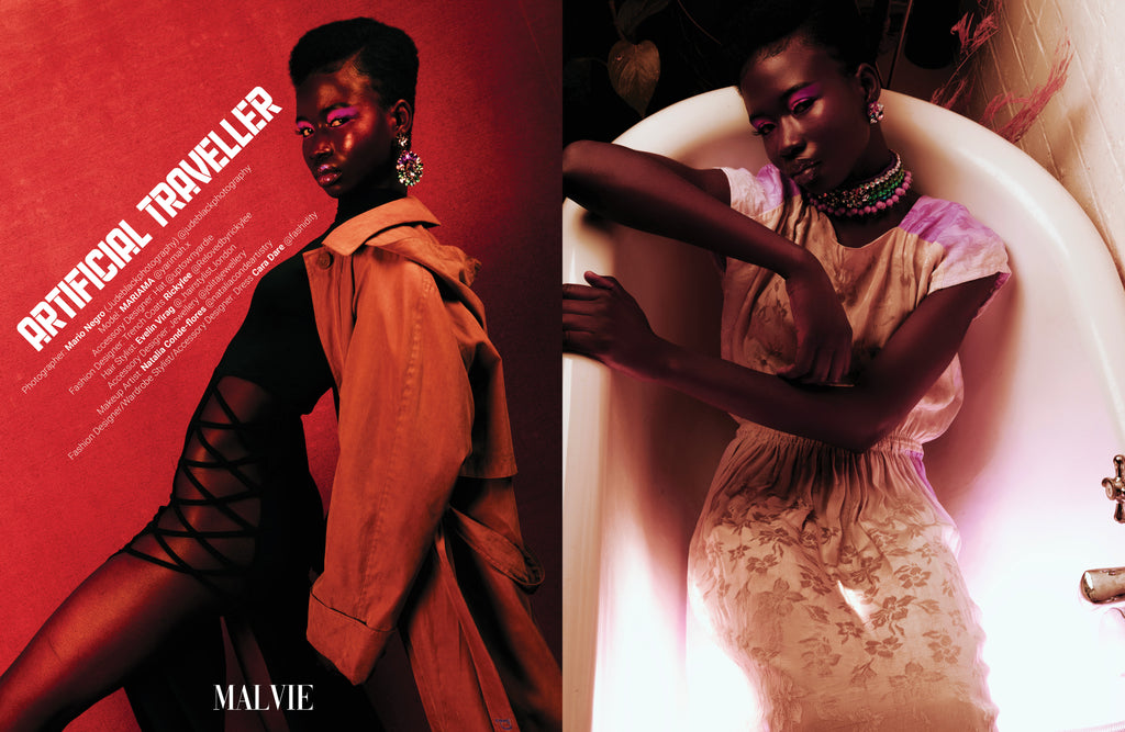 Jolita Jewellery's earrings and Gigi crystal necklace for Malvie Magazine editorial